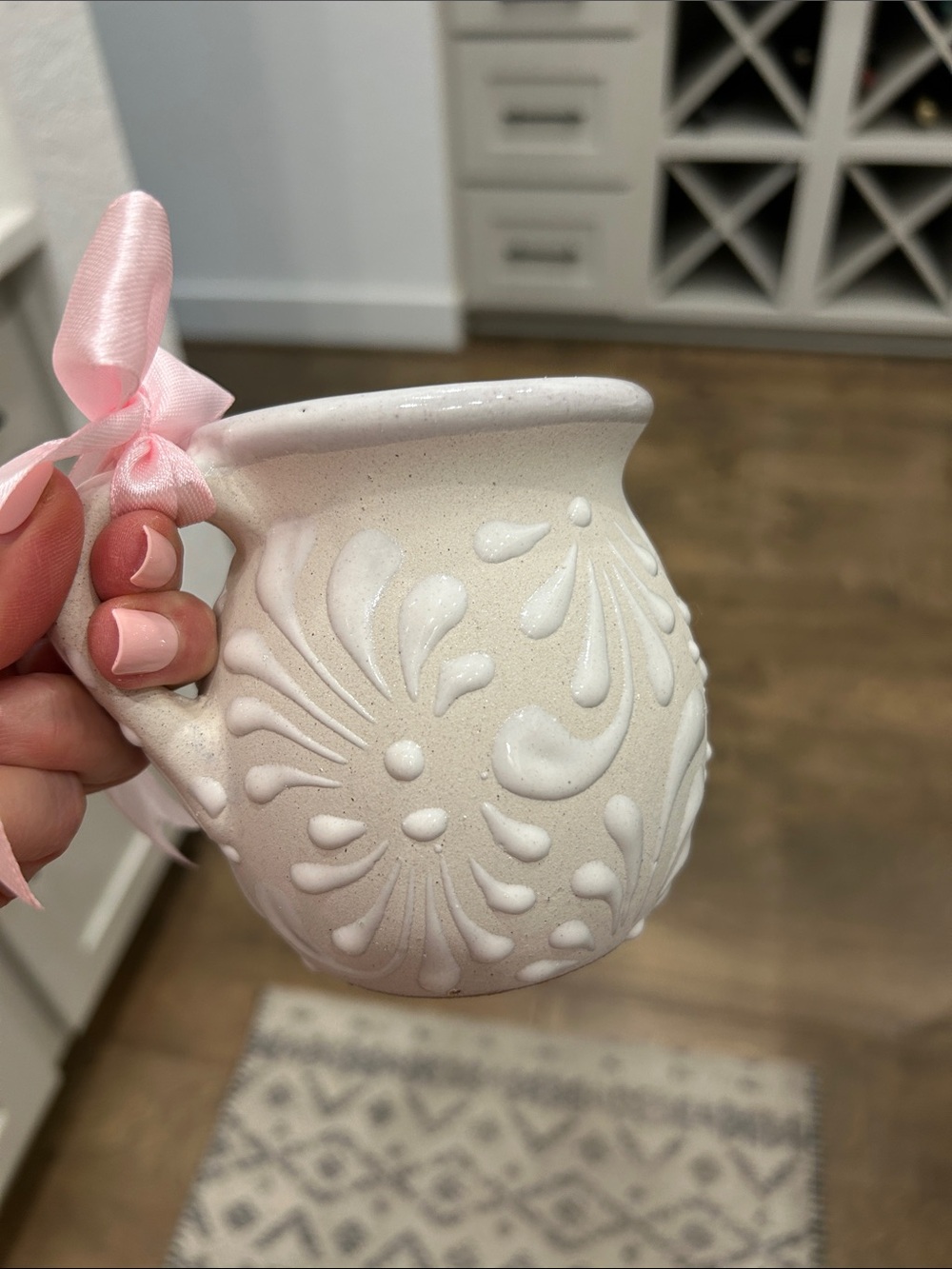 Embossed Ceramic Mug with Pink Ribbon Accent